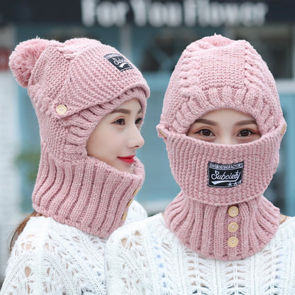 Knitted Ear Protection Hat New Wool Plush Hat Windproof Warm Hat Mask Neck Scarf Integrated Hat