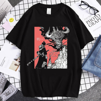 casual One Piece ONE PIECE Luffy Kaido printed cotton summer short-sleeved cross-border men's T-shirt