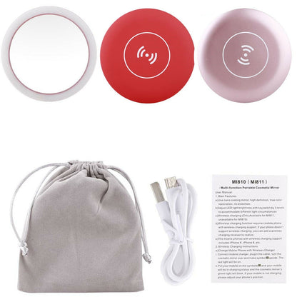 Portable LED Lighted Mini Circular Makeup Mirror Compact Travel Sensing Lighting Cosmetic Mirror Wireless USB Charging