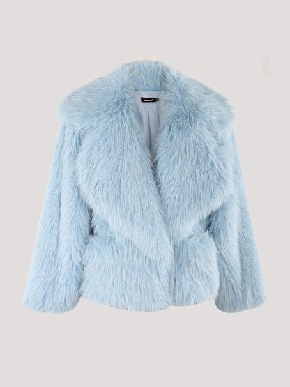 Nerazzurri Winter Short Loose Casual Hairy Soft Thick Warm Pink Faux Fur Coat Women with Big Collar and Pockets Fluffy women's Jacket