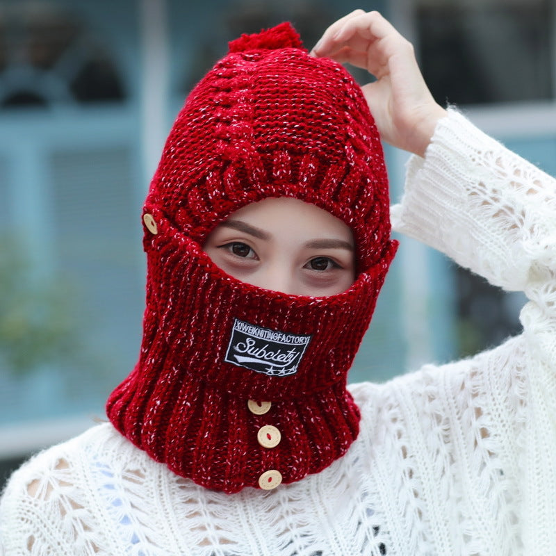 Knitted Ear Protection Hat New Wool Plush Hat Windproof Warm Hat Mask Neck Scarf Integrated Hat