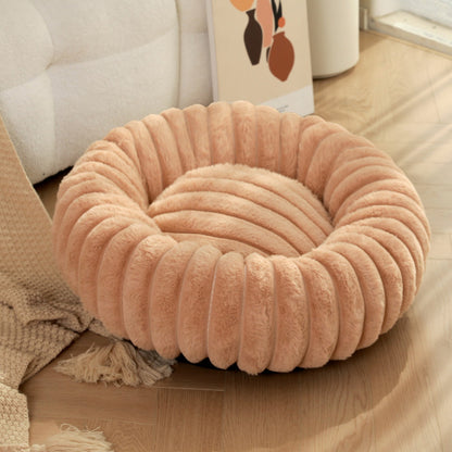 Pet bed high weight straight striped rabbit plush pet mat long hair round cat bed winter warm dog bed dog bed