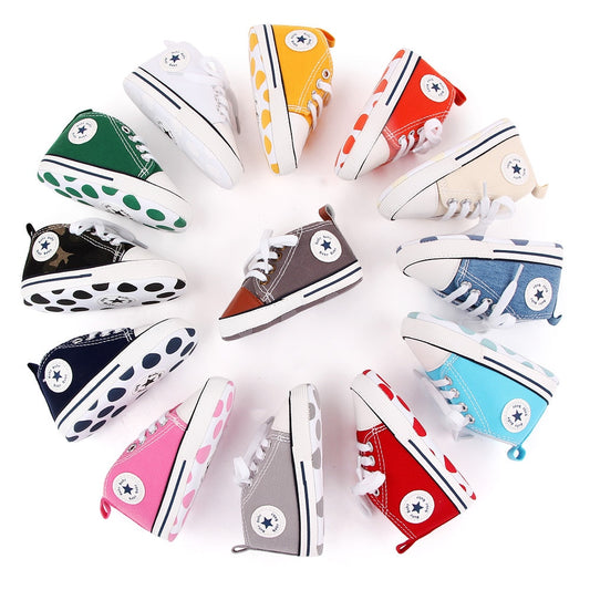 Baby Shoes Boy Girl Star Solid Sneaker Cotton Soft Anti-Slip Sole Newborn Infant First Walkers Toddler Casual Canvas Crib Shoes