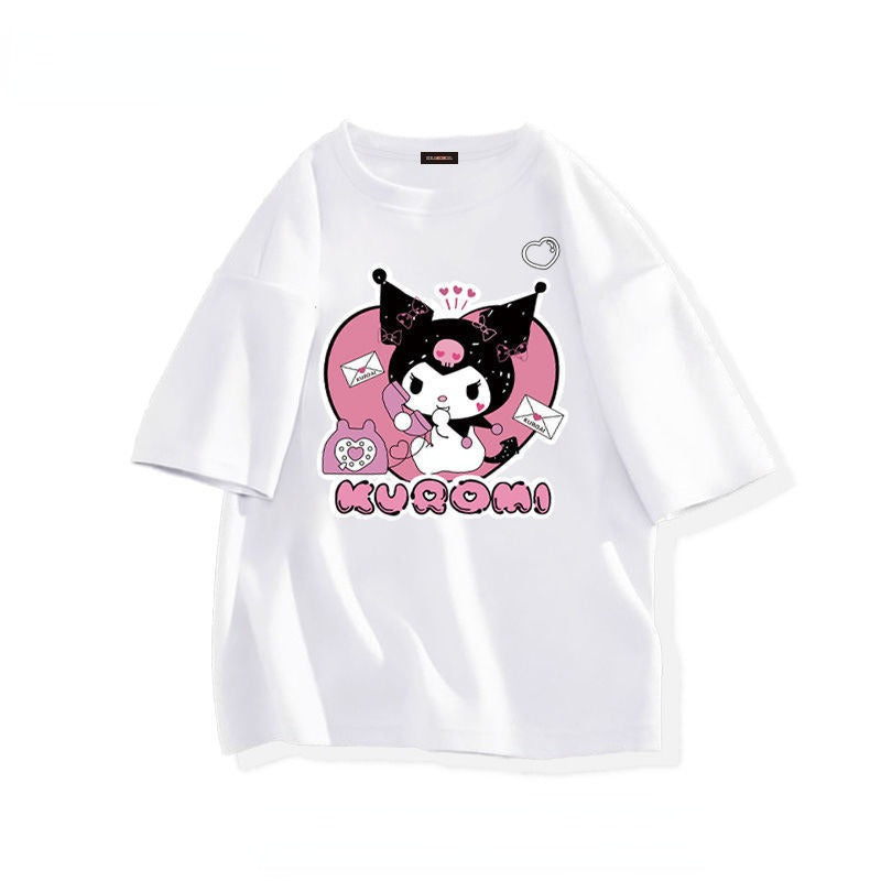 Kawaii Sanrio Kuromi T-shirt Cute Anime Cartoon Lovers' Pure