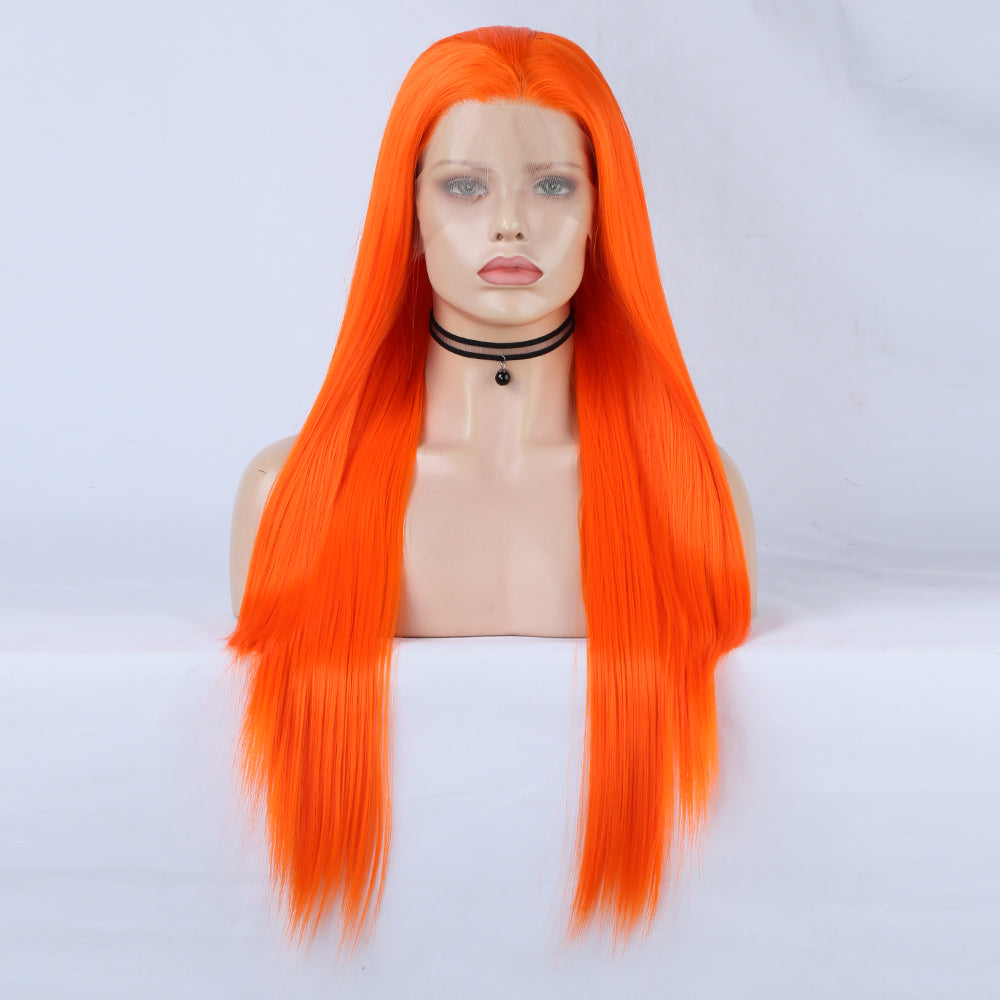 Natural Transition Wig Orange Chemical Fiber Front Lace Long Straight Hair Matte High Temperature Silk Headgear