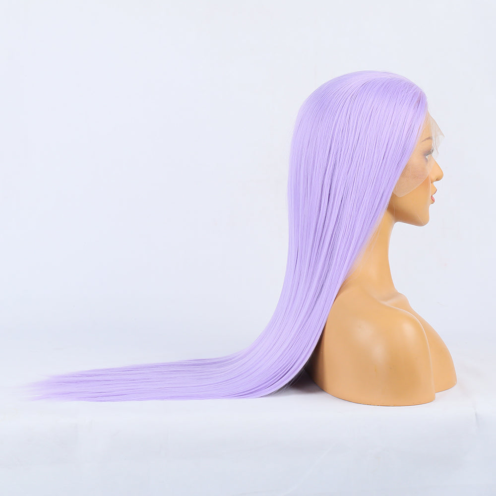 Wig Natural Transition Wig Light Purple Chemical Fiber Front Lace Long Straight Hair Matte High Temperature Silk Headgear 2024