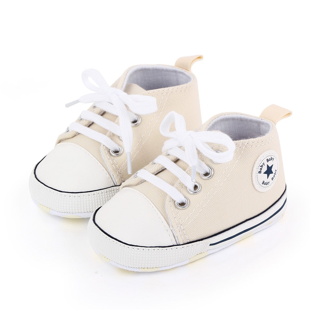 Baby Shoes Boy Girl Star Solid Sneaker Cotton Soft Anti-Slip Sole Newborn Infant First Walkers Toddler Casual Canvas Crib Shoes