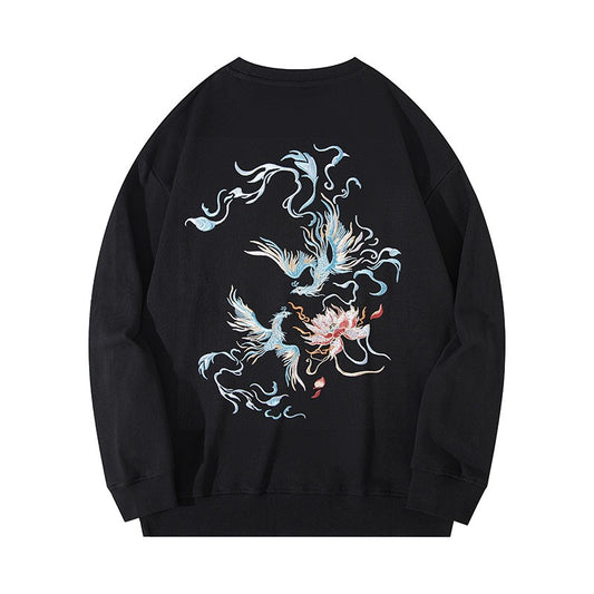 Chinese style phoenix embroidered sweatshirt men autumn ins fashion brand loose and versatile couple shirt jacket