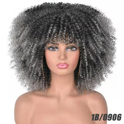 Female Hair African Small Curly Hair Explosion Head Black Chemical Fiber Wig Full Head Set