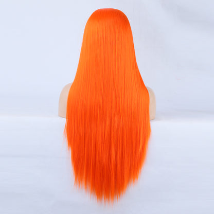 Natural Transition Wig Orange Chemical Fiber Front Lace Long Straight Hair Matte High Temperature Silk Headgear