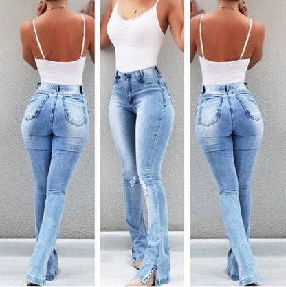 Stretch Flare High Waist Jeans Trousers For Women