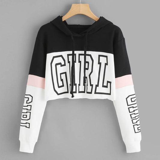 Harajuku Hoodies Sweatshirt Women Streetwear Letter Crop Top Hoodie