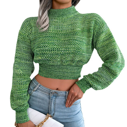 Autumn And Winter Fashionable Color Long Sleeve Open Navel Knitting Sweater