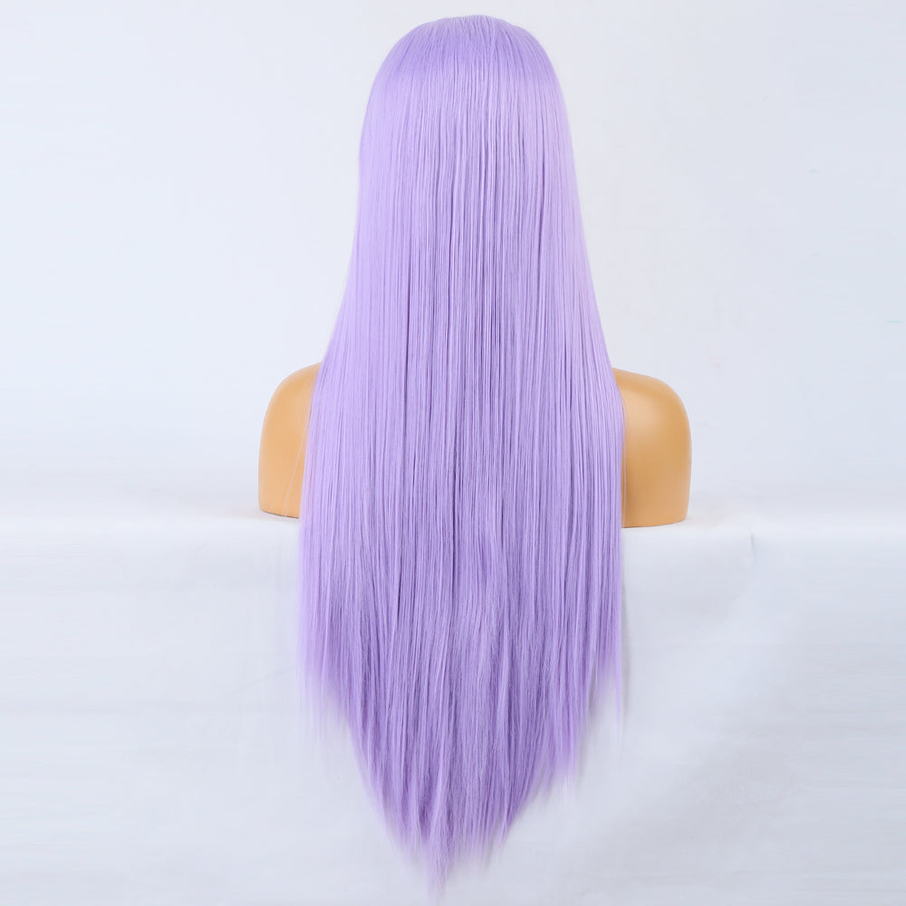 Wig Natural Transition Wig Light Purple Chemical Fiber Front Lace Long Straight Hair Matte High Temperature Silk Headgear 2024