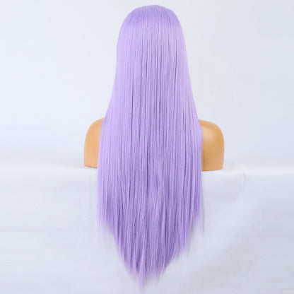 Wig Natural Transition Wig Light Purple Chemical Fiber Front Lace Long Straight Hair Matte High Temperature Silk Headgear 2024