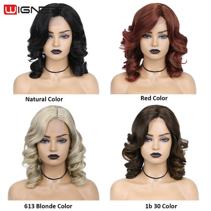 Wignee Body Wave Wig Side Part Synthetic Lace Wigs Ombre 613 Blonde Bob Short Wigs For Black Women Perruque Cosplay Daily Use