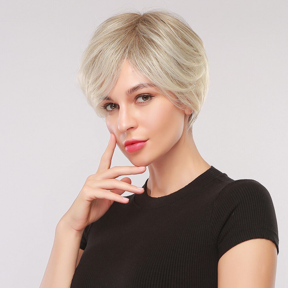 Badon marchand hair Wigs with Side Bangs Pixie Cut Short Straight Synthetic Party Cosplay Wigs for Women