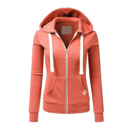 Casual Women Autumn Solid Color Long Sleeve Hoodie Pockets Zipper Sports Outwear Coat Hoodies Women Pocket Coat Sweatshirts