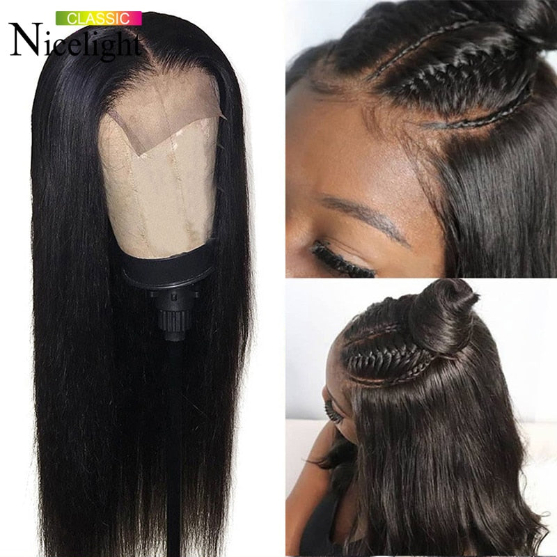 Straight Transprent Lace Front Human Hair Wigs For Women 4X4 Lace Closure Wig 180%Brazilian Wig Remy Natural Long Black Lace Wig