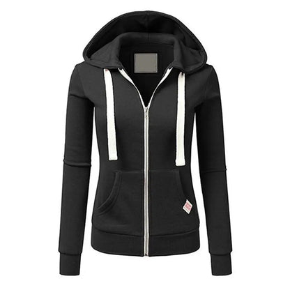 Casual Women Autumn Solid Color Long Sleeve Hoodie Pockets Zipper Sports Outwear Coat Hoodies Women Pocket Coat Sweatshirts