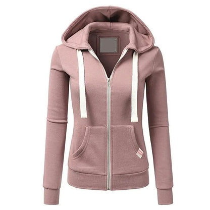 Casual Women Autumn Solid Color Long Sleeve Hoodie Pockets Zipper Sports Outwear Coat Hoodies Women Pocket Coat Sweatshirts