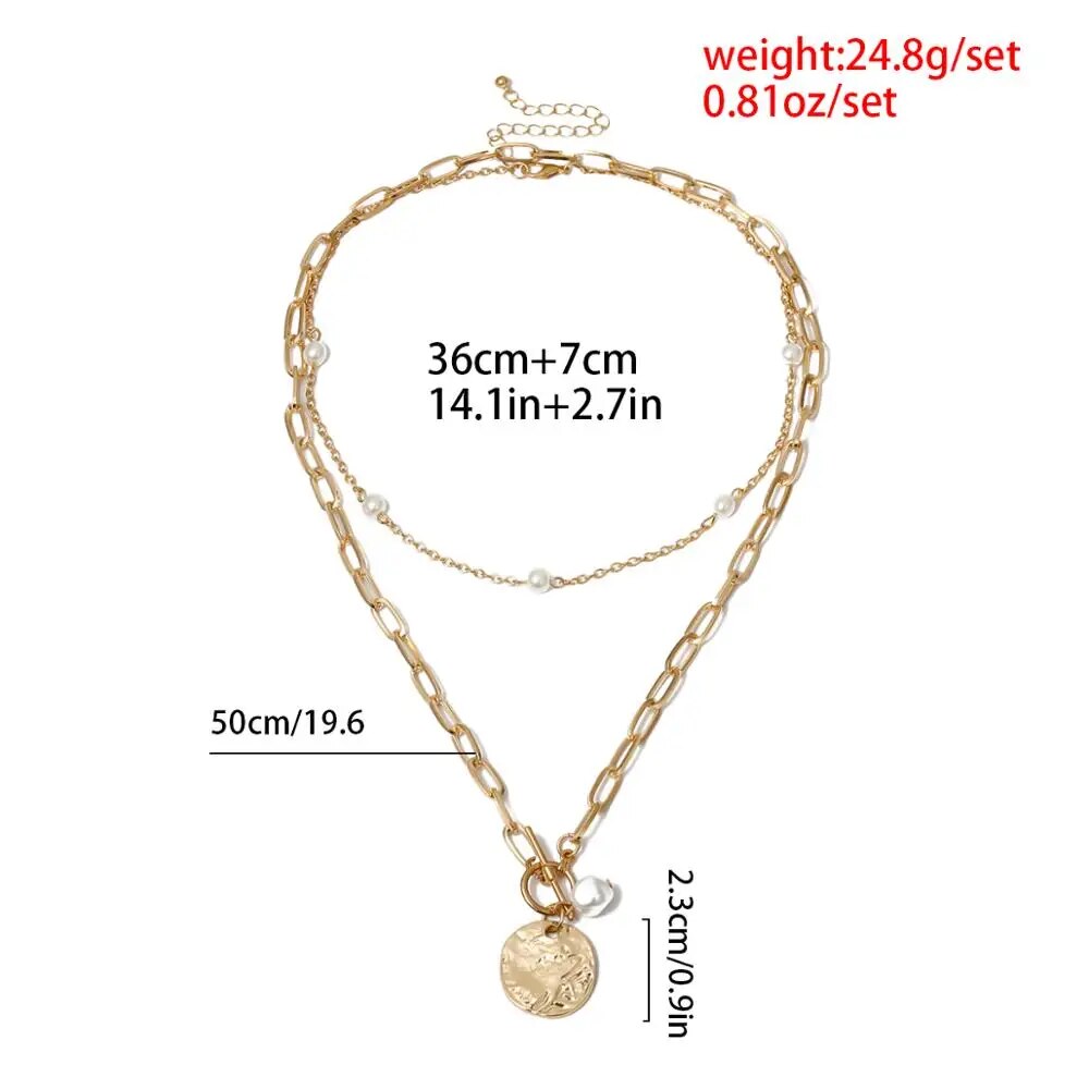 Gothic Baroque Pearl Coin Pendant Choker Necklace for Women Wedding Punk Bead Lariat Gold Color Long Chain Necklace Jewelry Gift