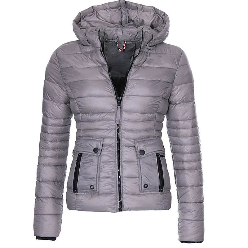 Women Winter Coat Warm Hooded Casual Short Padded Jacket Long Sleeve Down Jackets Zipper Slim fit Outerwear kash