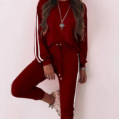 Women Two Piece Set Tracksuit Women Pant Sets stripe Print Pullover Top + Pants Sport Jogger Suit Female Lounge Wear Outfits