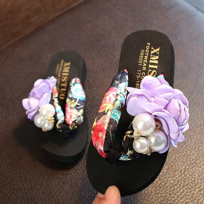 Summer New Non-slip Children's Flip-flops Girls Fashion Beach Shoes Pinch Sandals Female Flowers Slippers Women Wear 7