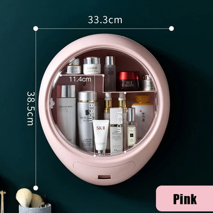 Bathroom Wall-mounted Makeup Organizer Punch-free Large Capacity Jewelry Cosmetic Storage Box Women Skin Care Beauty Rack