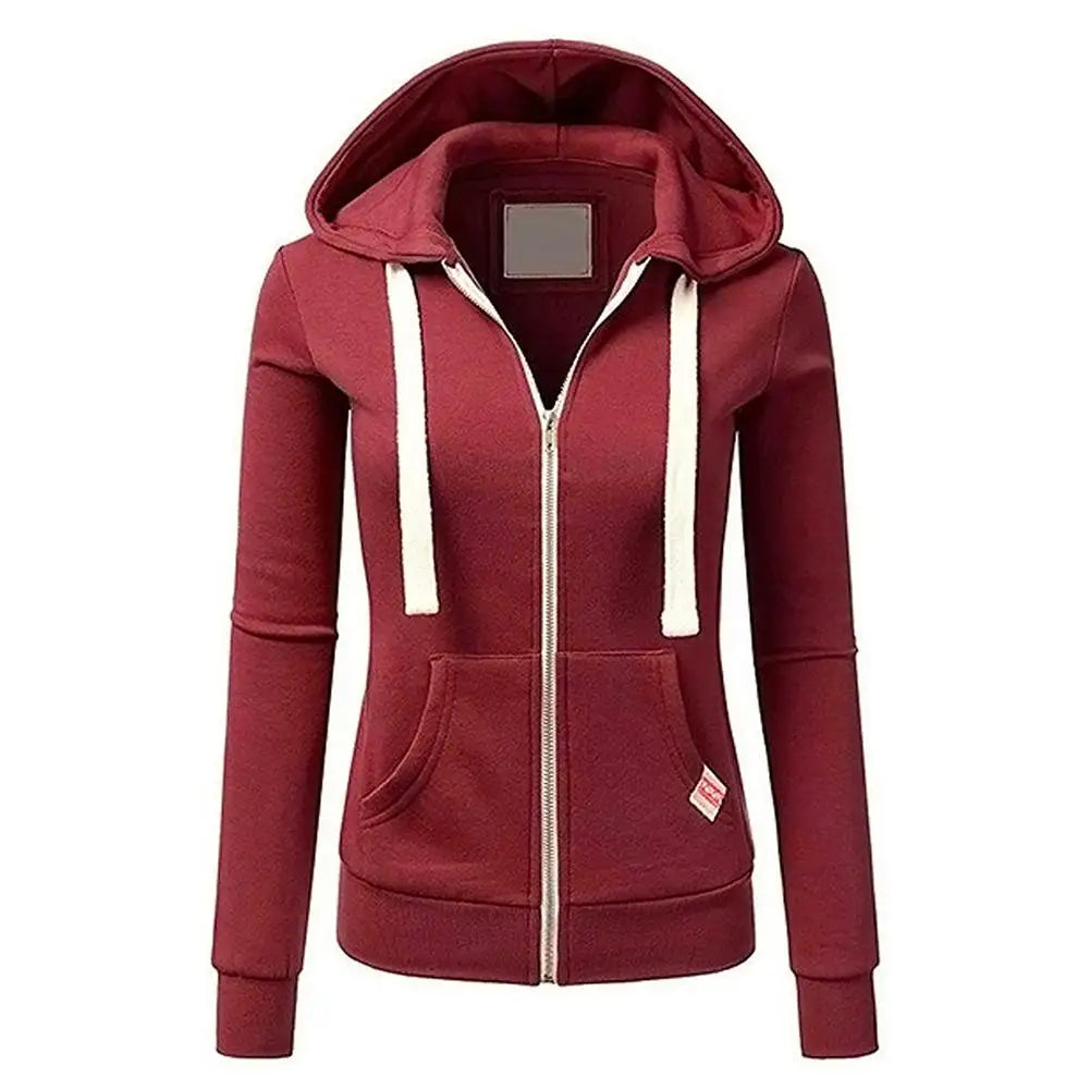 Casual Women Autumn Solid Color Long Sleeve Hoodie Pockets Zipper Sports Outwear Coat Hoodies Women Pocket Coat Sweatshirts