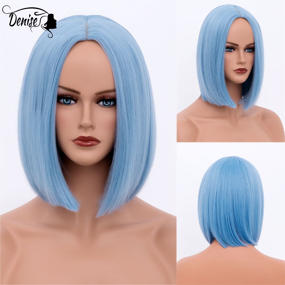 Short  Bob Wig Brown Straight Hair Synthetic Wigs With Bangs For White Women Nutural Cosplay Lolita Heat Resistant Perruque