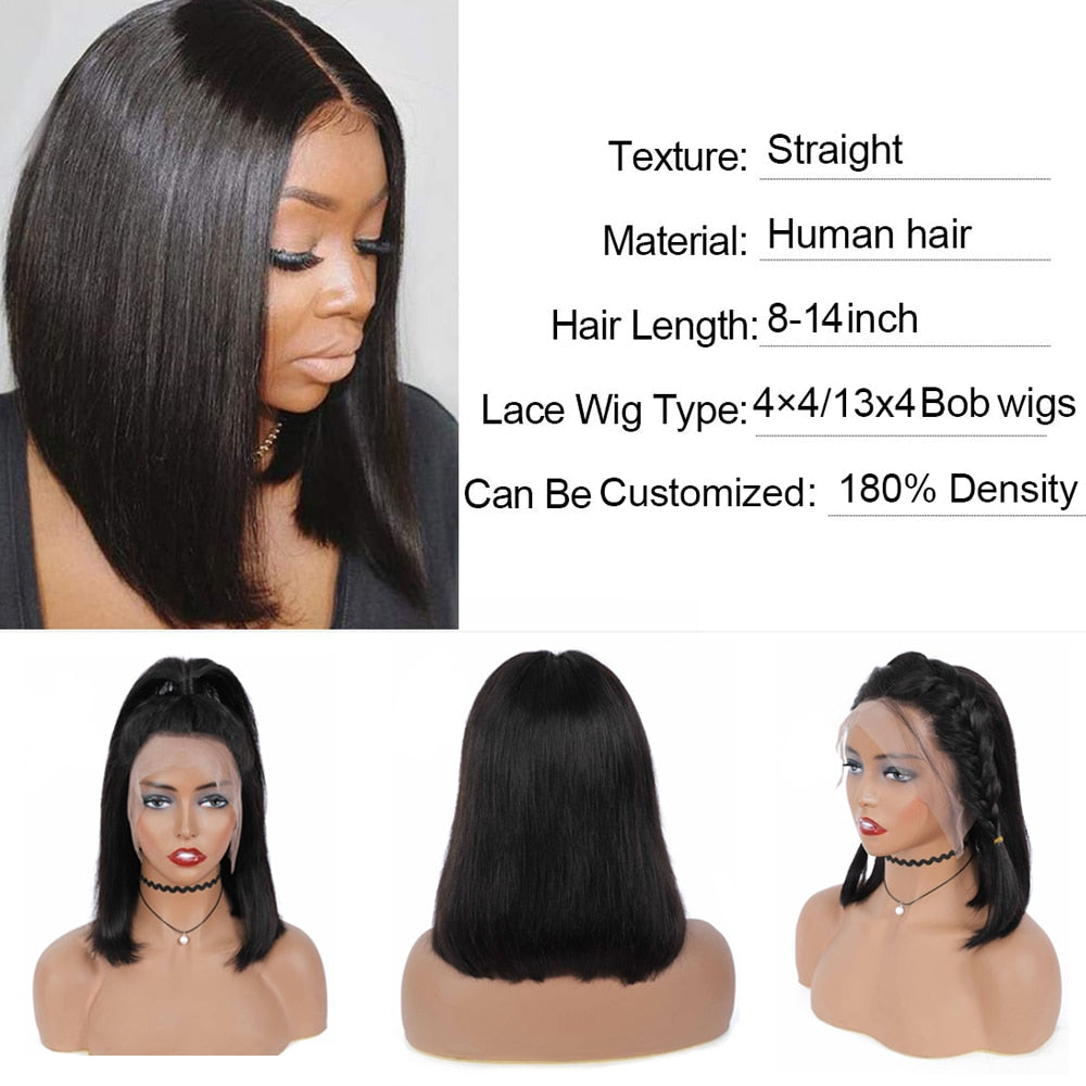 Blunt Cut Bob Wig Brazilian Lace Front Human Hair Wigs Straight Bob Wig For Women Remy 4X4 Lace Closure Bob Wigs With Baby Hair