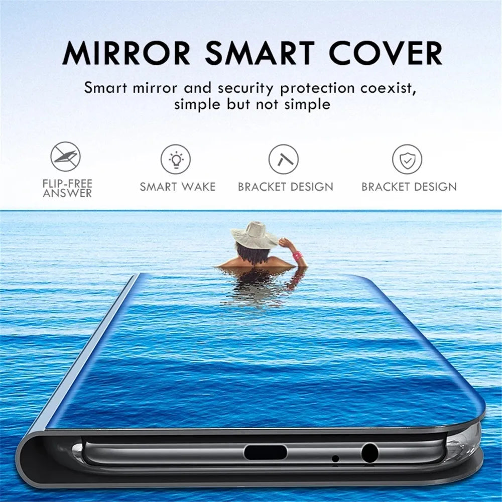 Mirror Flip Case on For Samsung Galaxy A54 A34 A14 A52 A53 A12 A51 A72 A32 A71 A50 A21 A13 A22 4G Cover For Samsung A54 5G Case pour