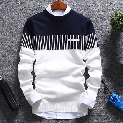 Fashion Men striped Sweater pullover Color Block Patchwork O Neck Long Sleeve Knitted Sweater Top Blouse For Warm Men's Clothing kd