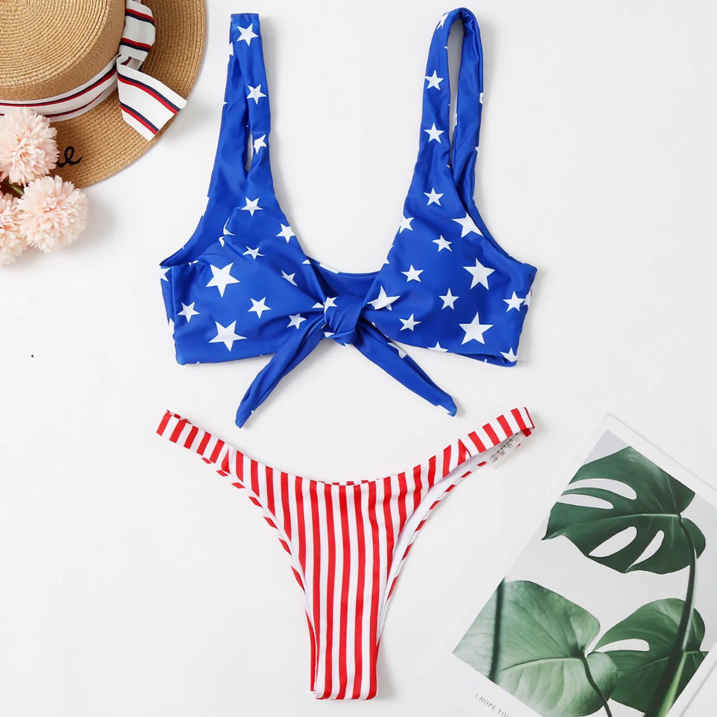 American Flag Bikini Women Swimsuit Set Cute Stars Striped Swimsuit Padded Push-Up Swimwear Swimming Suit greg