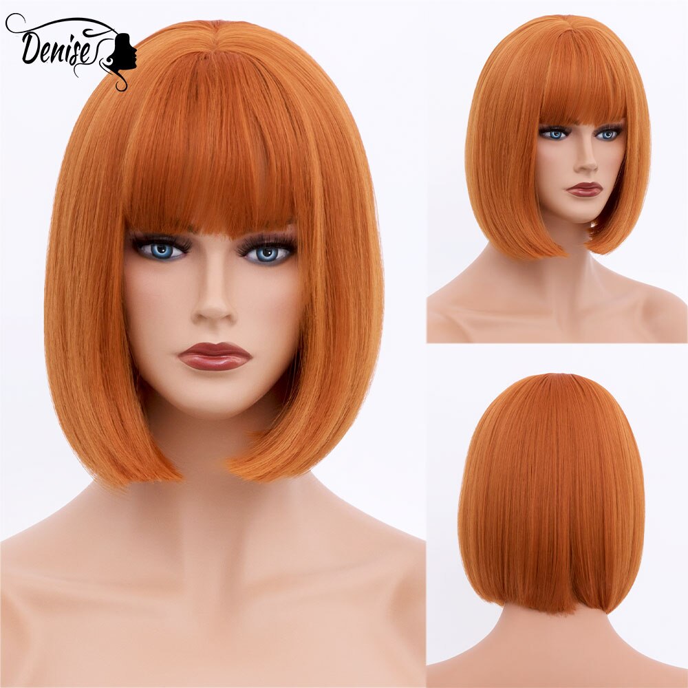 Short  Bob Wig Brown Straight Hair Synthetic Wigs With Bangs For White Women Nutural Cosplay Lolita Heat Resistant Perruque