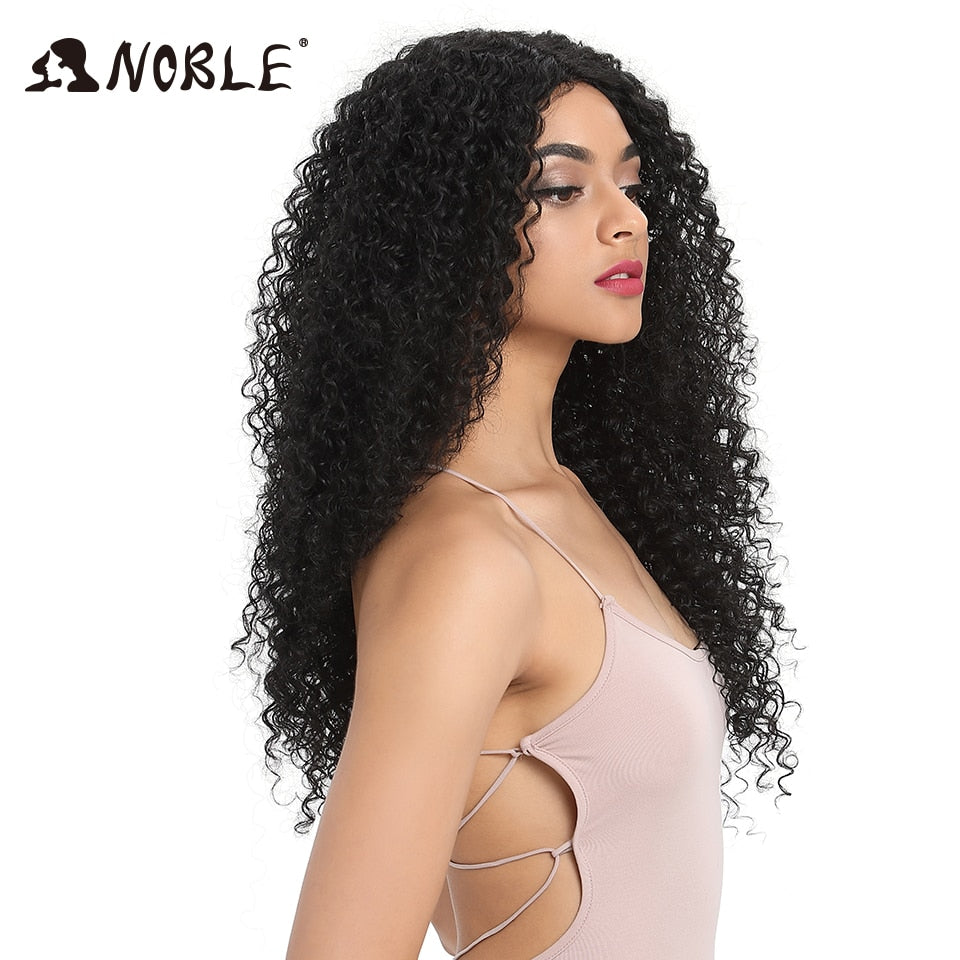 Noble Hair 26"Inch Synthetic Lace Wig For Black Wig African American Long Kinky Curly Heat Resistant Fiber Wigs For Black Women