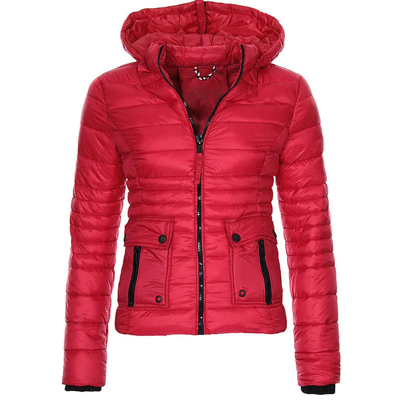 Women Winter Coat Warm Hooded Casual Short Padded Jacket Long Sleeve Down Jackets Zipper Slim fit Outerwear kash