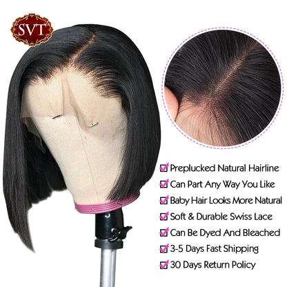 SVT Short Bob Straight Lace Front Closure Wigs PrePlucked Baby Hair Bob Wig Lace Frontal T Part Human Hair Wigs For Women