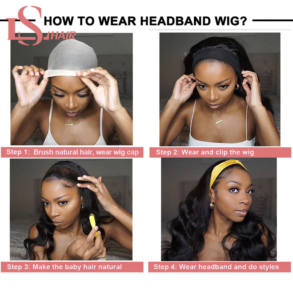 Headband Wig Kinky Straight Human Hair Headband Wigs for Black Women Glueless Remy Human Hair Wigs Peruvian Hair Wigs Headband