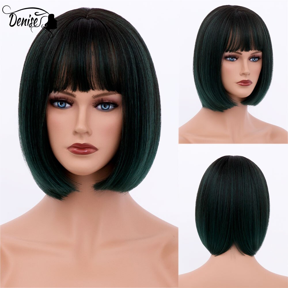 Short  Bob Wig Brown Straight Hair Synthetic Wigs With Bangs For White Women Nutural Cosplay Lolita Heat Resistant Perruque