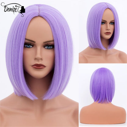 Short  Bob Wig Brown Straight Hair Synthetic Wigs With Bangs For White Women Nutural Cosplay Lolita Heat Resistant Perruque