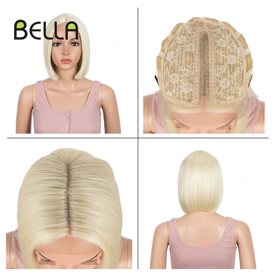 Bella Bob Wig Synthetic Lace Wig Short Blonde Bob Pink 613 Red Lemon Lace Short Hair 10-13 Inch Wigs For Women Lolita Cosplay