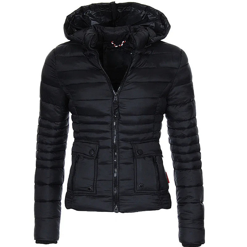 Women Winter Coat Warm Hooded Casual Short Padded Jacket Long Sleeve Down Jackets Zipper Slim fit Outerwear kash