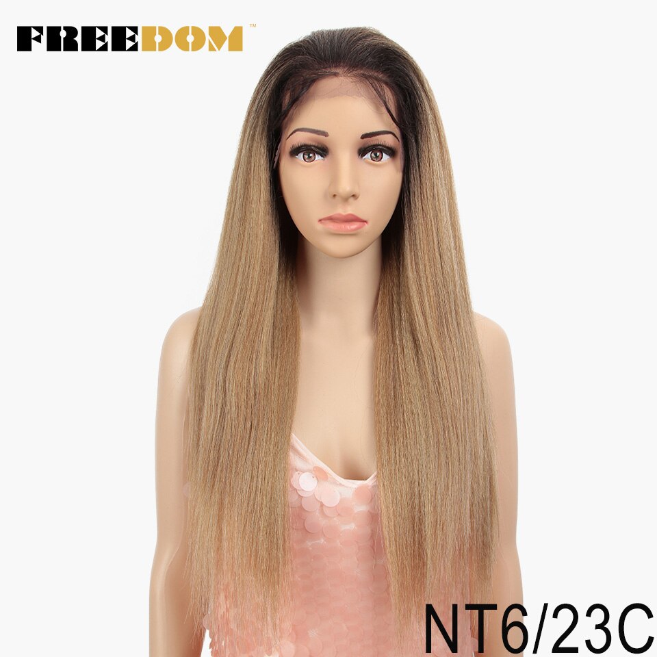 FREEDOM Synthetic Lace Front Wigs For Black Women Yaki Straight Long 26inch perruque Lace Wig Baby Hair Heat Resistant Fiber