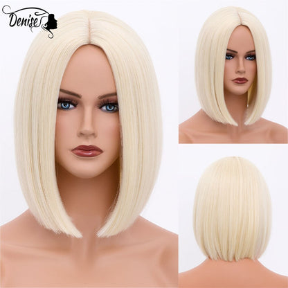 Short  Bob Wig Brown Straight Hair Synthetic Wigs With Bangs For White Women Nutural Cosplay Lolita Heat Resistant Perruque