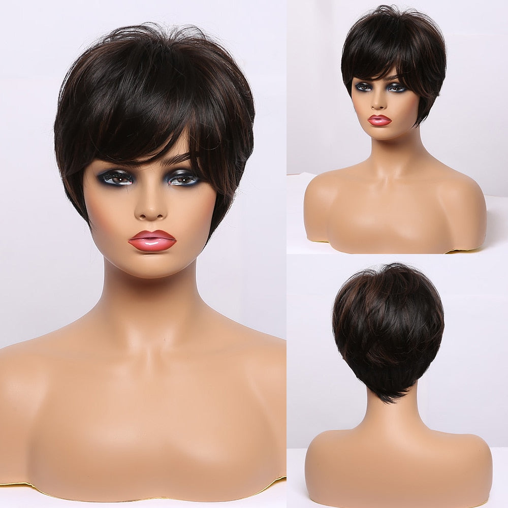 Badon marchand hair Wigs with Side Bangs Pixie Cut Short Straight Synthetic Party Cosplay Wigs for Women