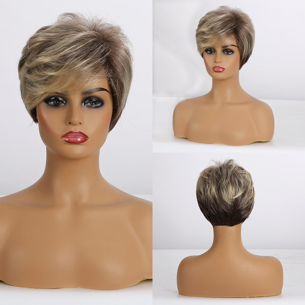 Badon marchand hair Wigs with Side Bangs Pixie Cut Short Straight Synthetic Party Cosplay Wigs for Women