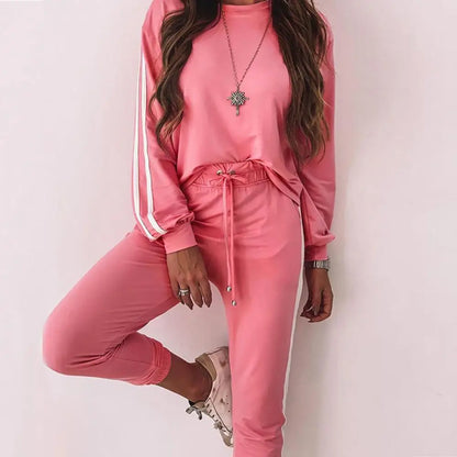 Women Two Piece Set Tracksuit Women Pant Sets stripe Print Pullover Top + Pants Sport Jogger Suit Female Lounge Wear Outfits